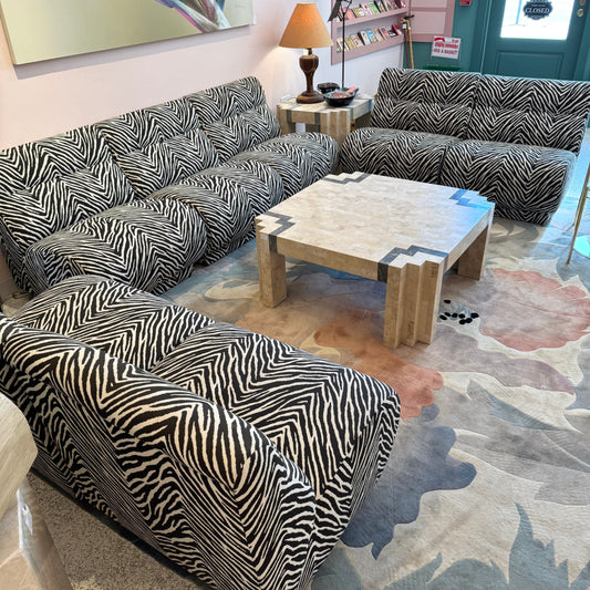 Vintage Zebra Modular Sectional Sofa/Slipper Chair Sold Per Piece