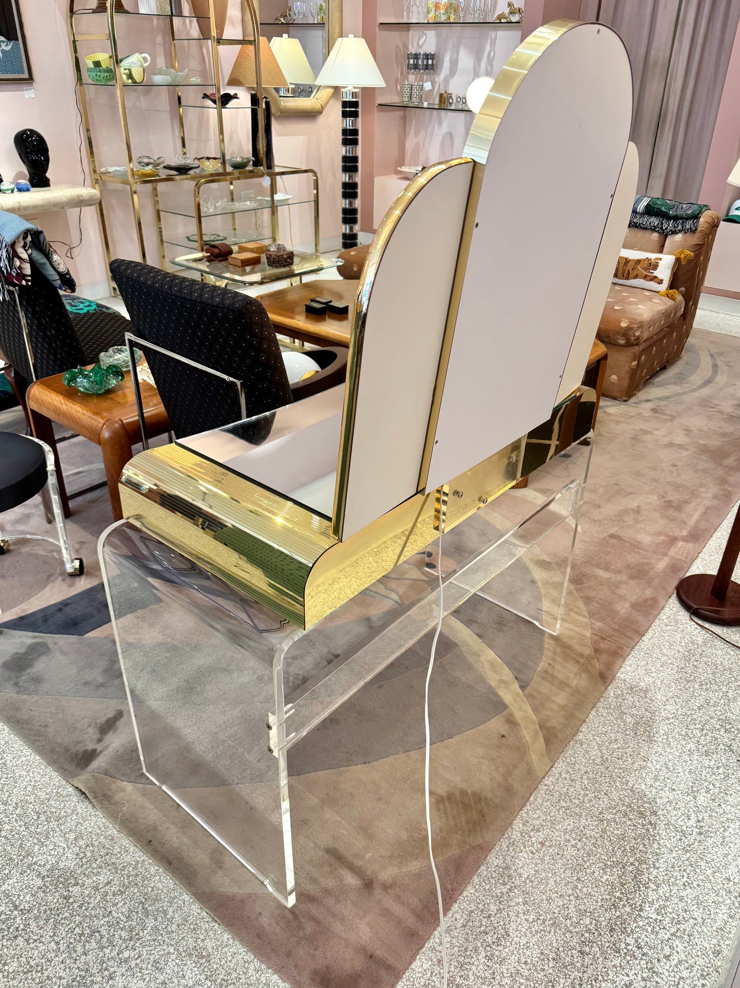1980's Light Up Lucite Vanity and Stool by Hill Manufacturing