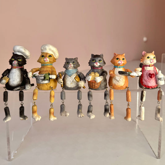 Vintage Set of 6 WMG Cooking Cat Shelf Sitters