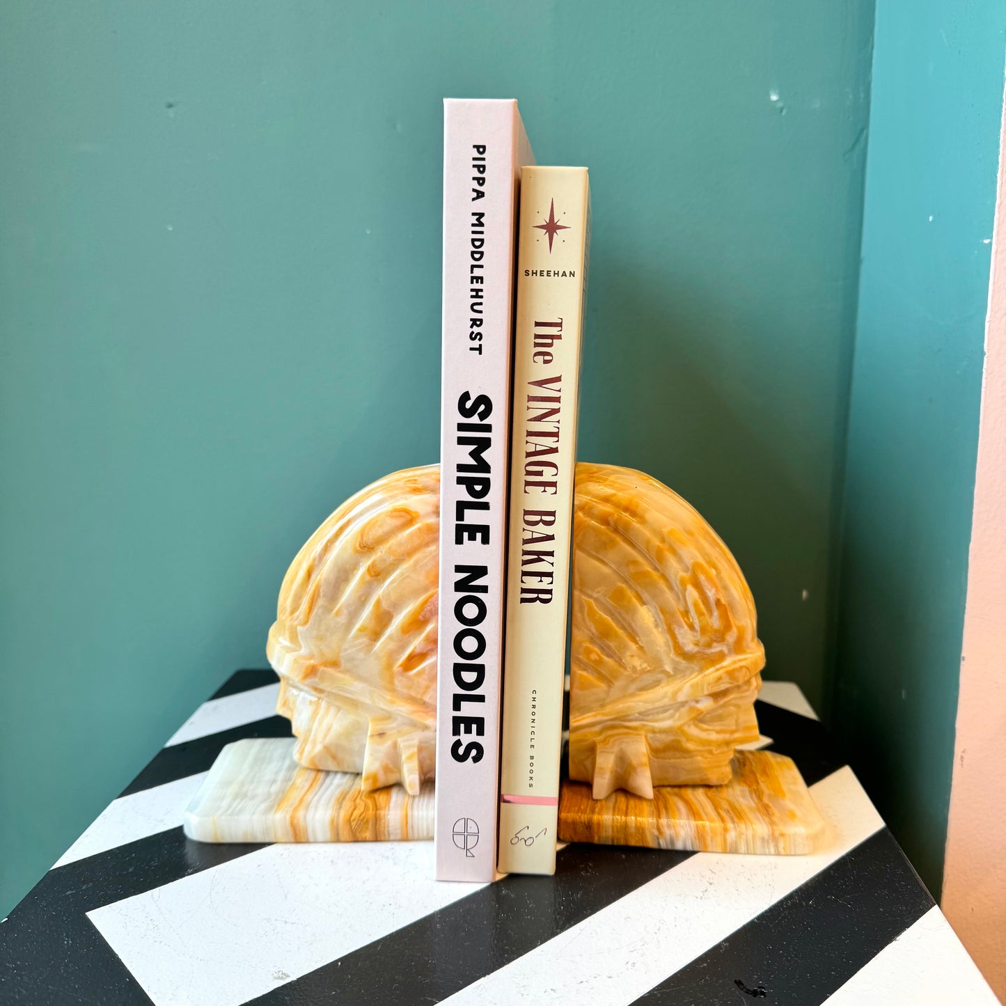 Pair of Vintage Alabaster Native American Indian Bookends