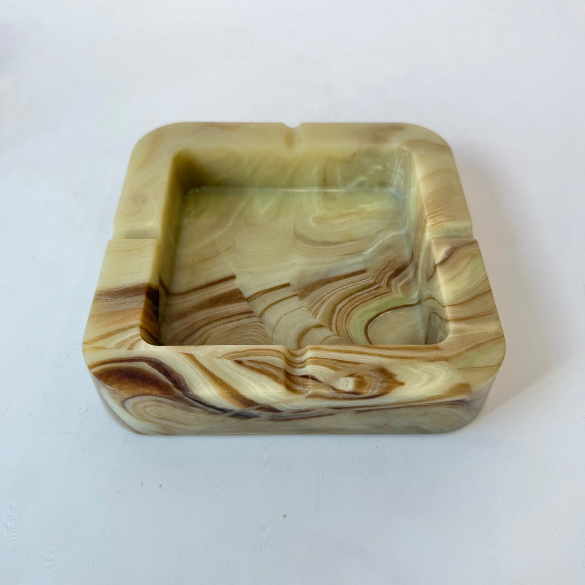 Vintage Chunky Faux Green Onyx Resin Ashtray