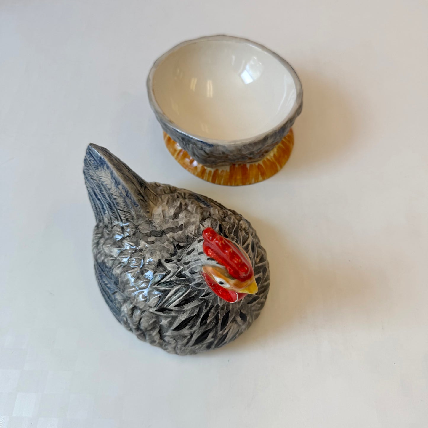 Vintage Michel Caugant French Ceramic Hen Tureen Dish