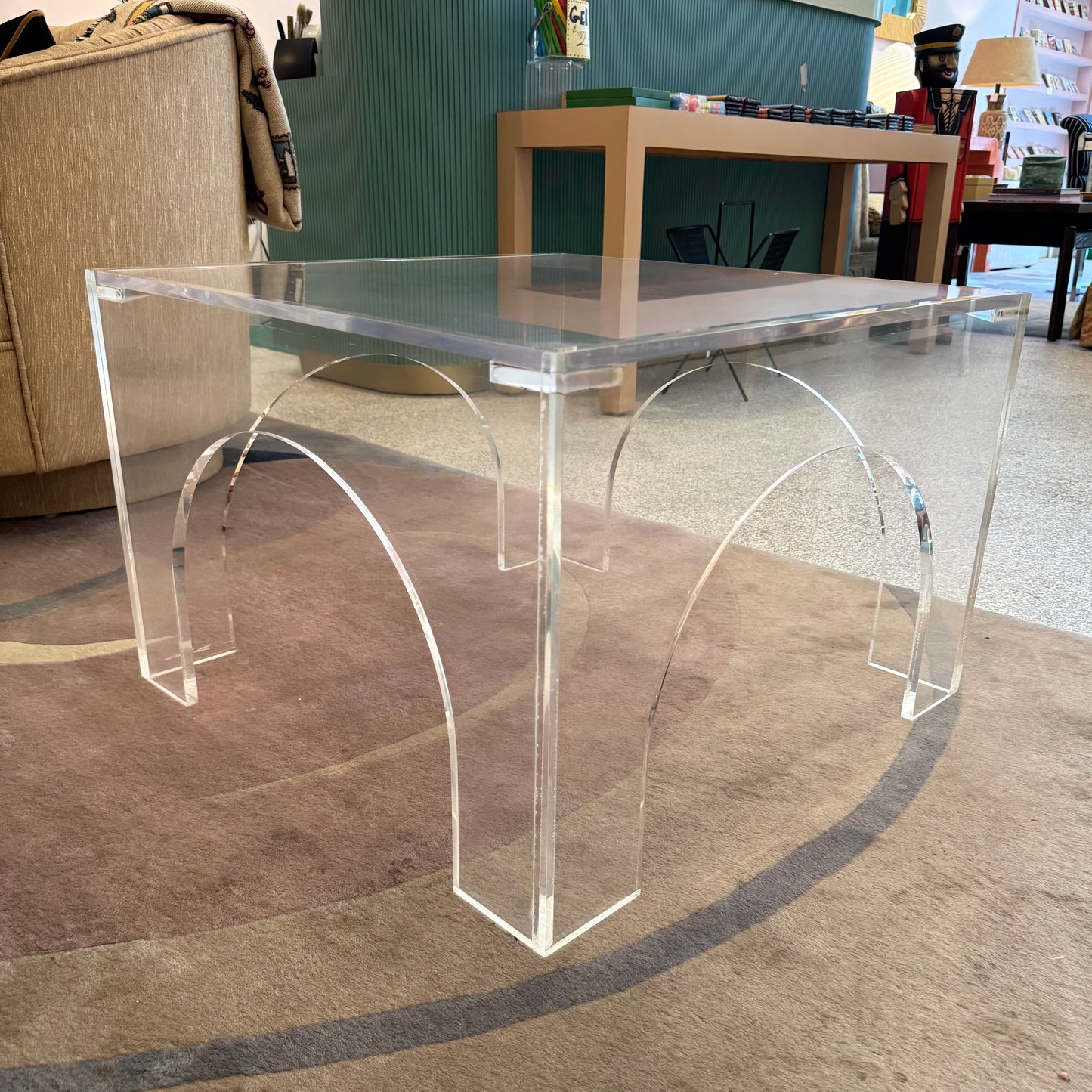 Vintage Square Lucite Coffee Table with Arch Base
