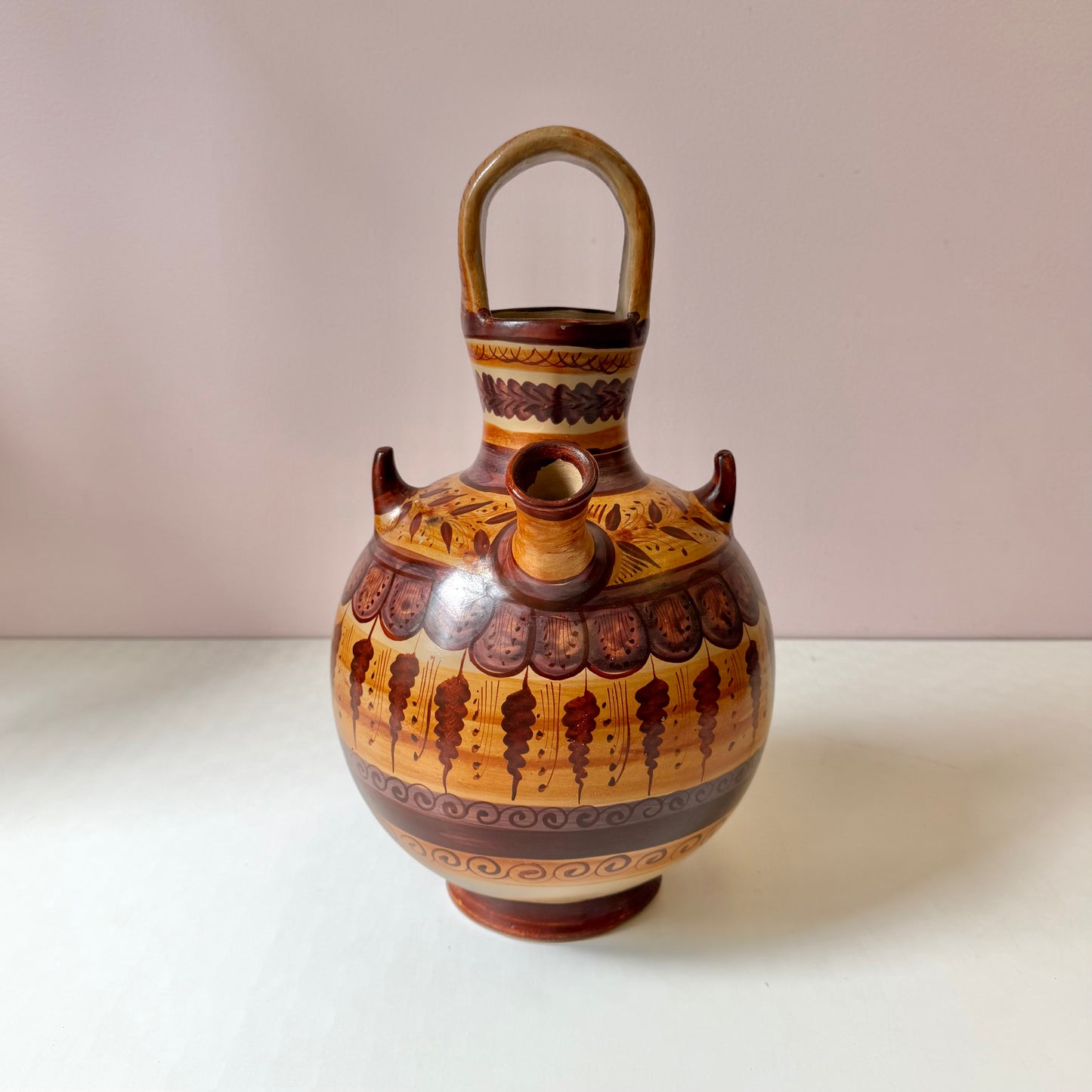 Vintage Handcrafted Mexican Tonala Clay Pottery Water Jug