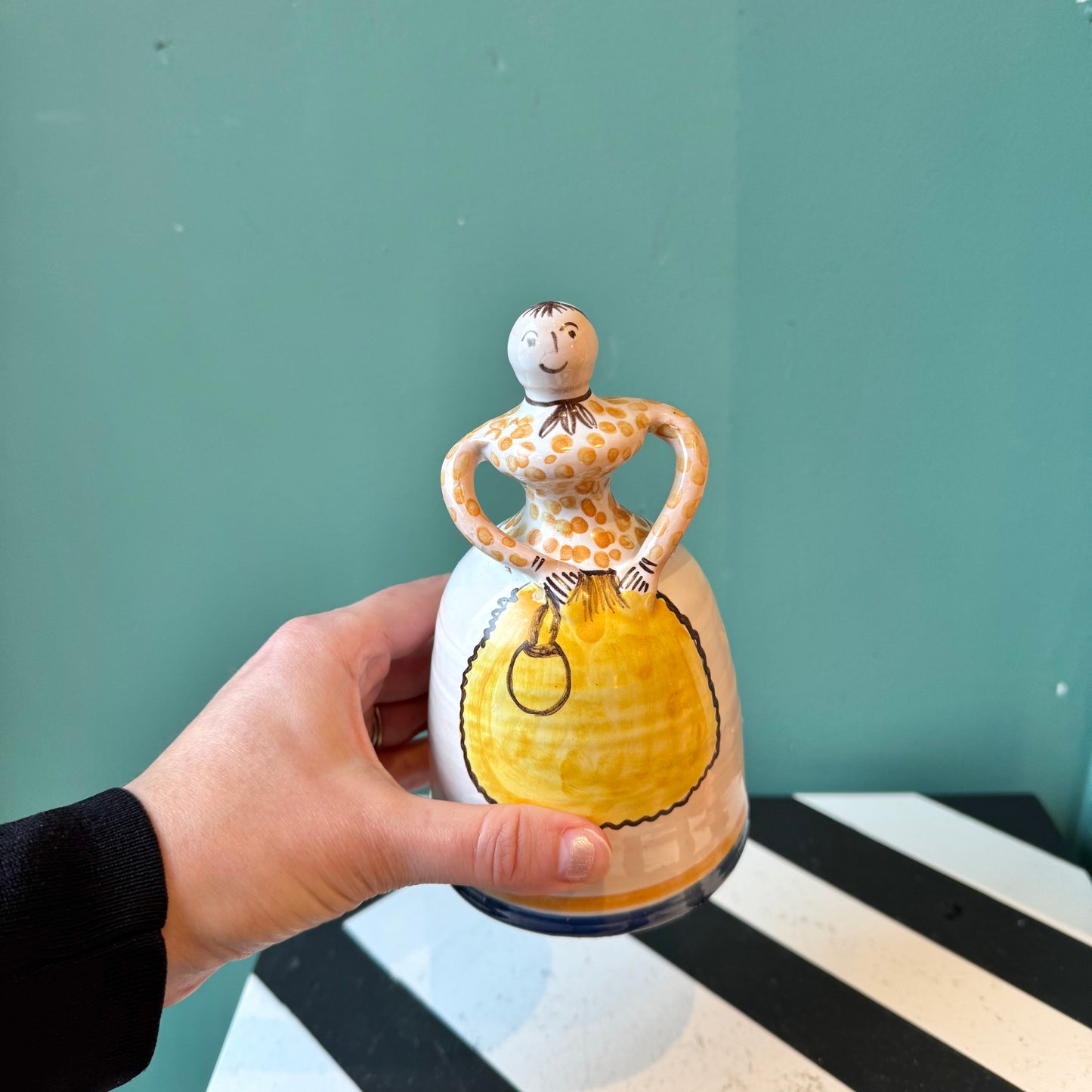 Vintage Lady Folk Pottery Art Dinner Bell
