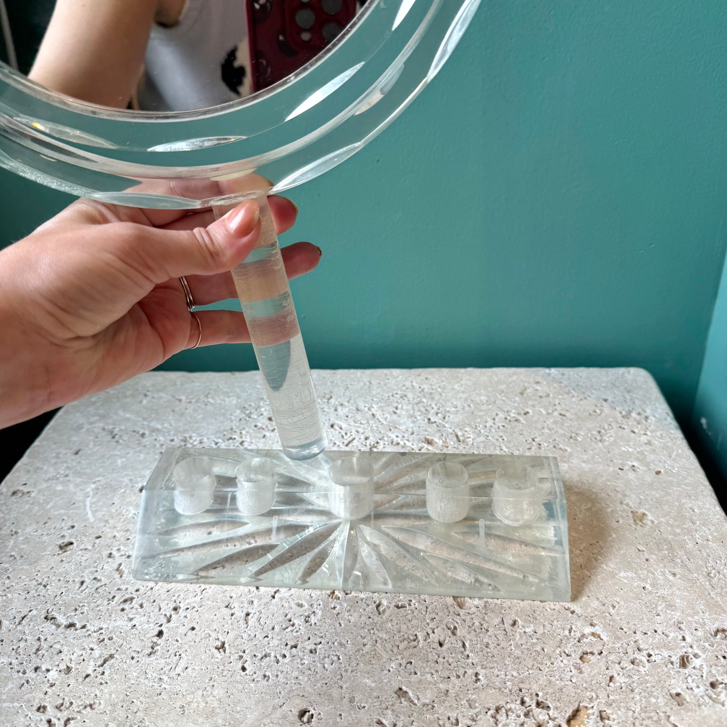 Vintage 1970's Lucite Double-Sided Tabletop Vanity Mirror