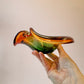 Vintage Murano Glass Style Curled Edge Green and Orange Sommerso Catchall Bowl
