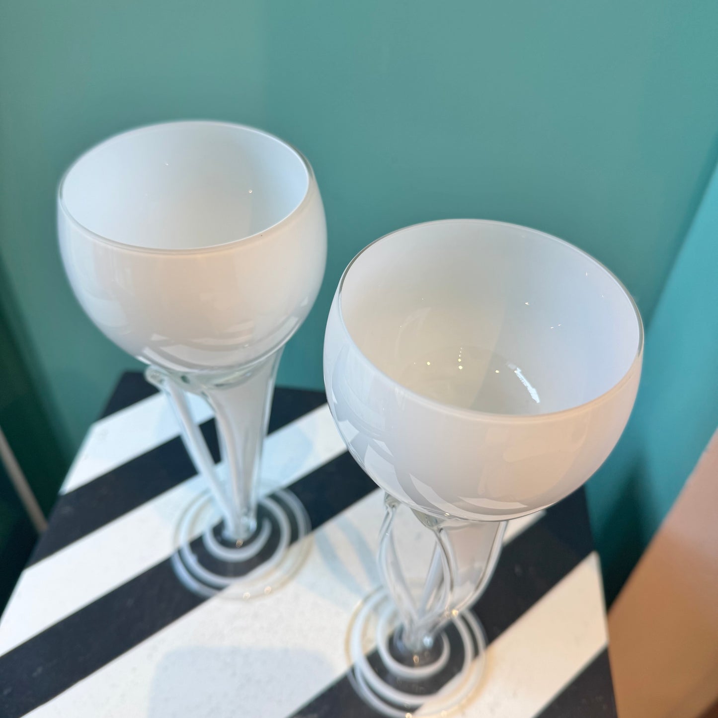 Pair of Vintage Hand Blown Glass Goblets