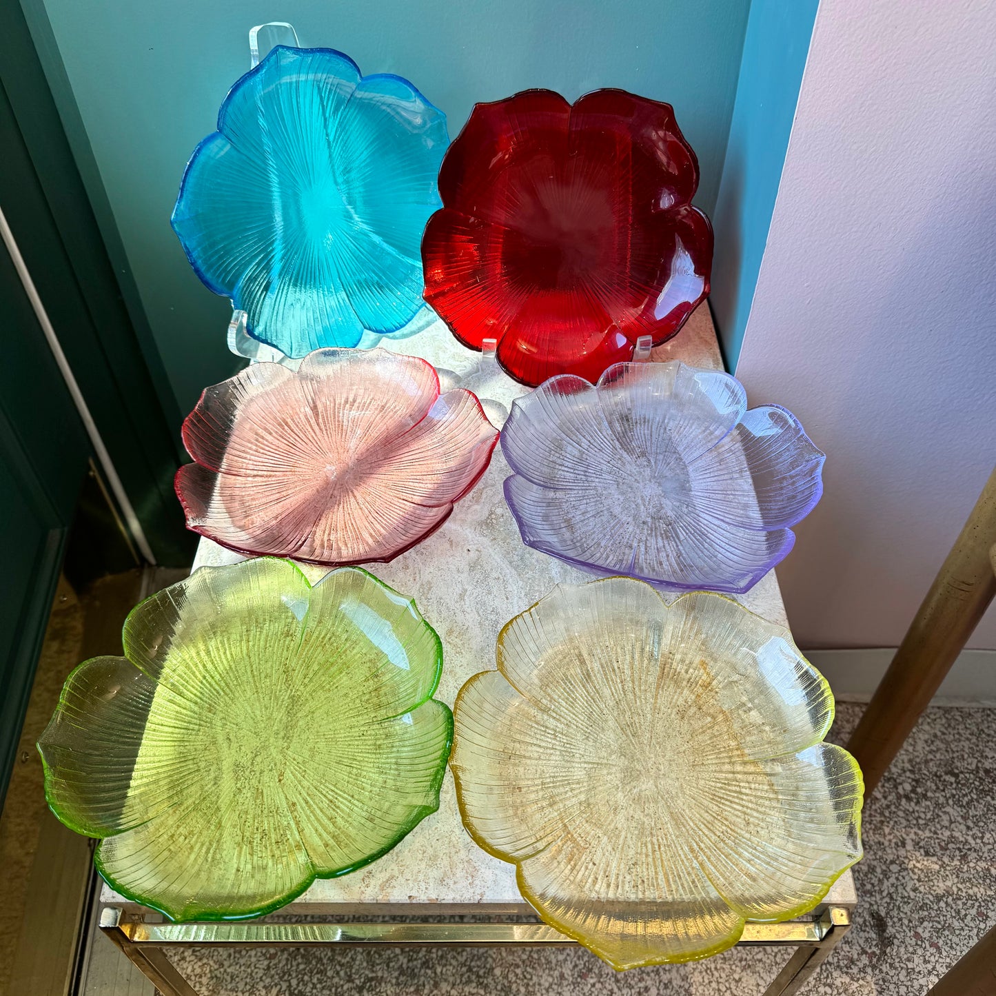 Set of 6 Vintage Mikasa Flower Glass Plates