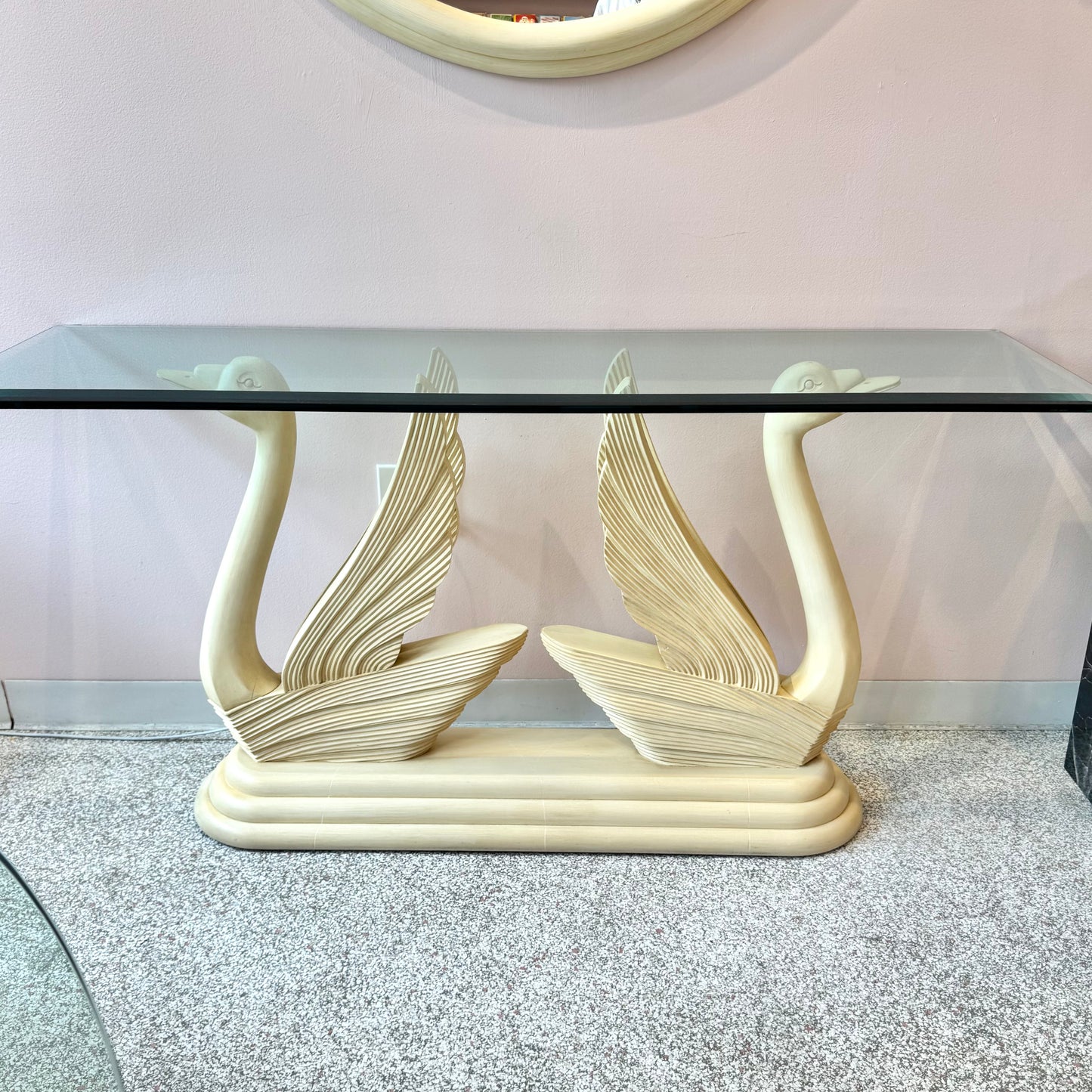 Vintage Swan Console Table with Glass Top