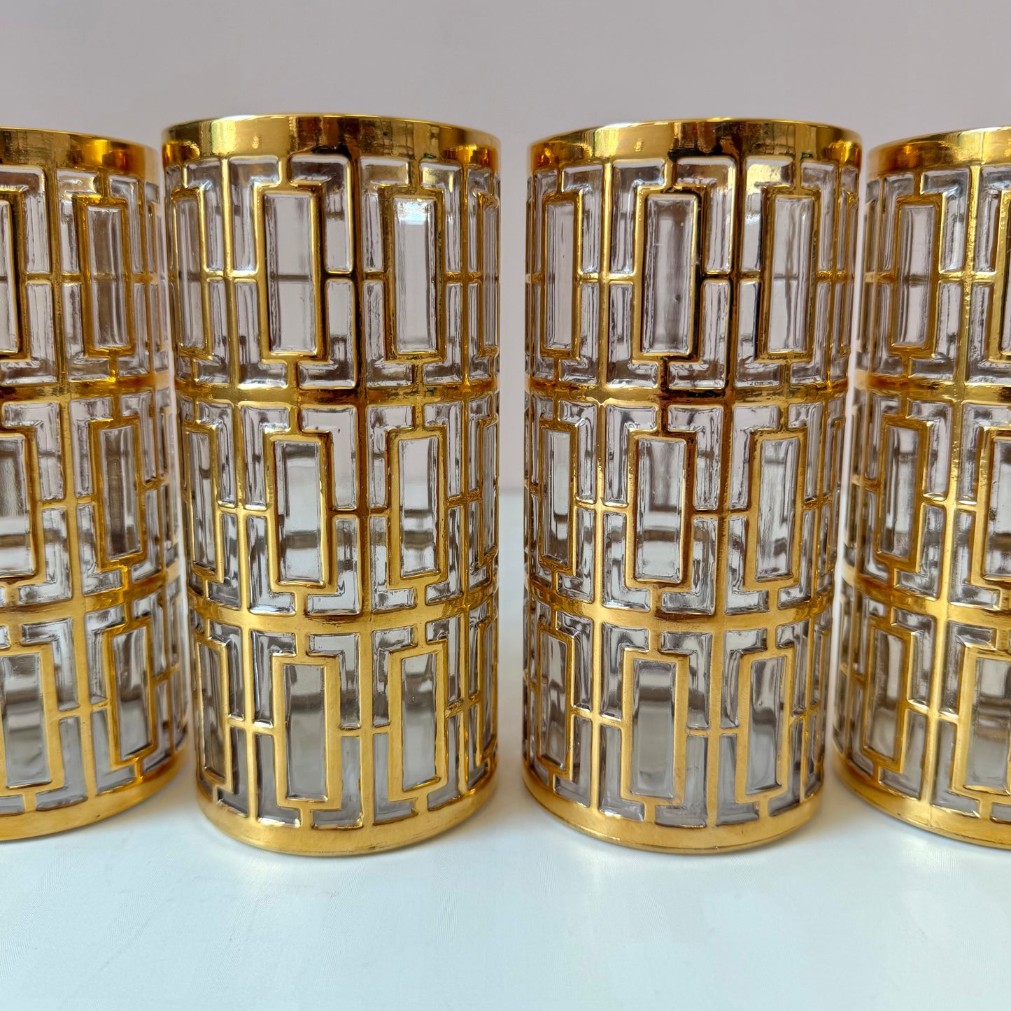 Vintage Set of 6 Imperial Glass Company Highball Glasses in the Gold Shoji Pattern