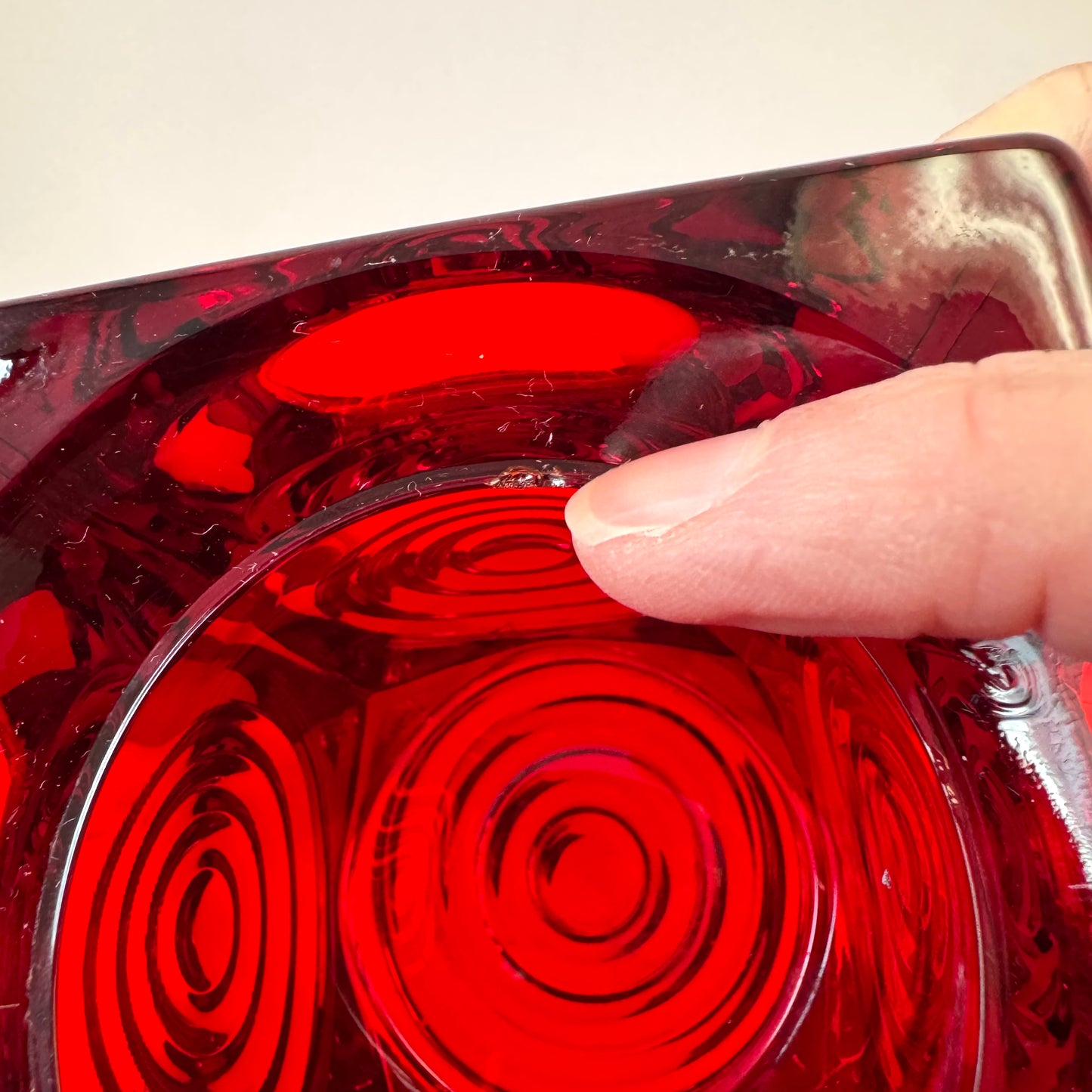 Vintage Pair of Ruby Red Viking Glass Company "Bullseye" Cube Candle Holders