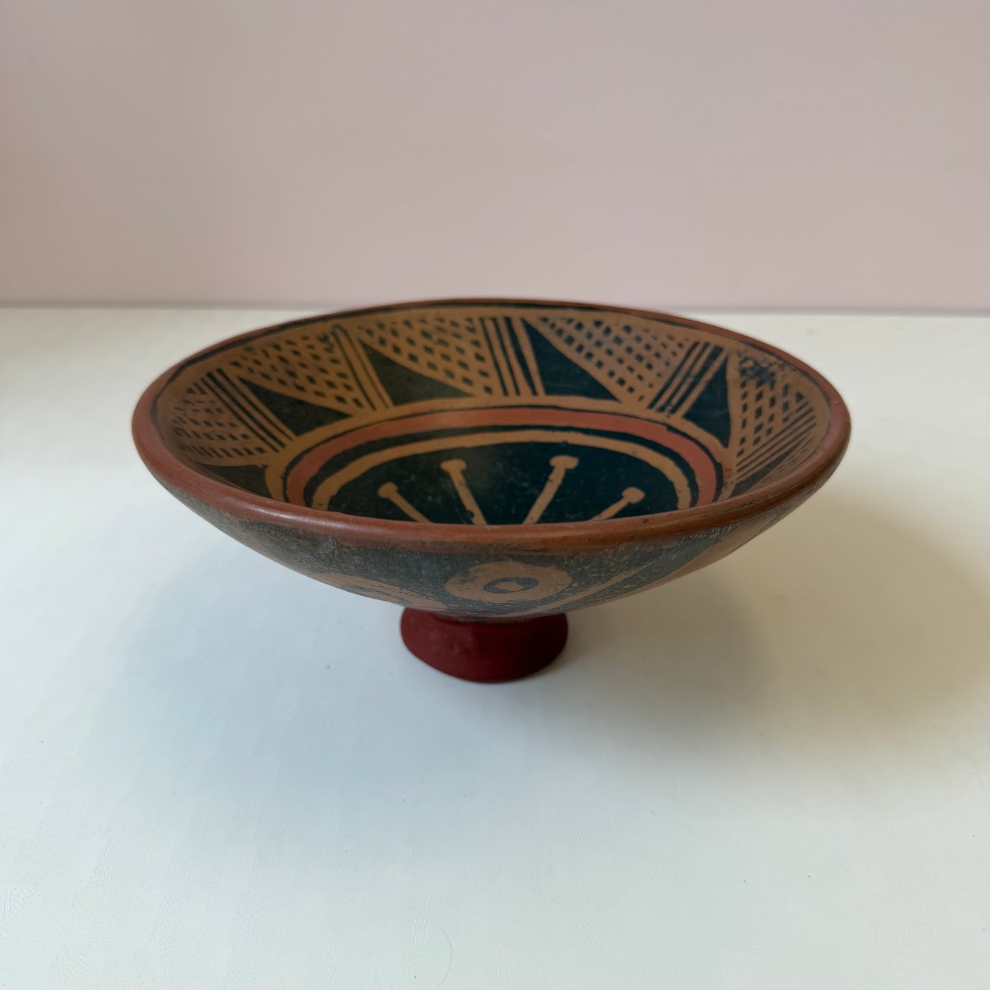 Vintage Handcrafted Ecuadorian Mucawa Pedestal Base Clay Bowl