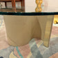 Vintage Spiral Base Grasscloth, Brass and Glass Coffee Table