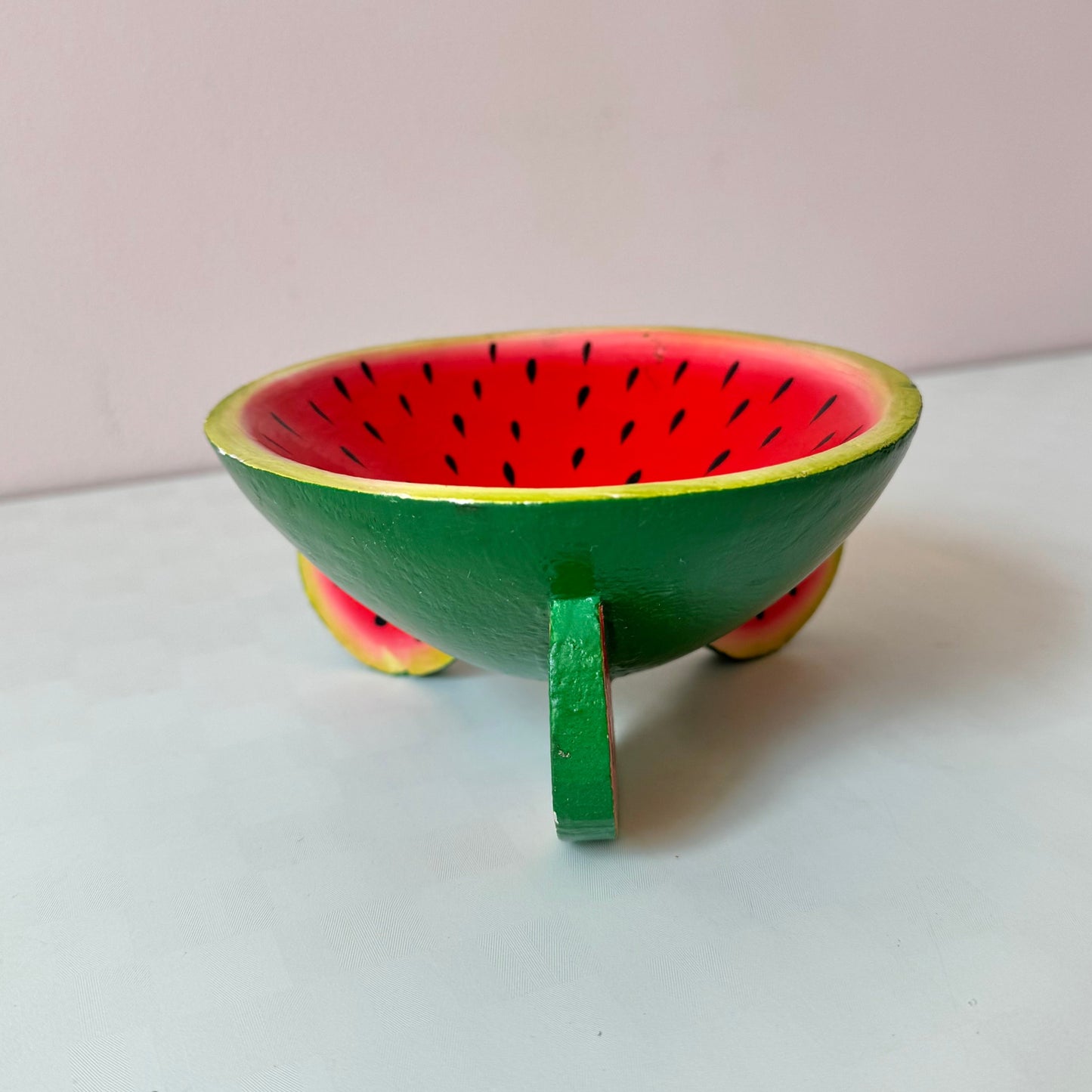 Vintage Paper Mache Watermelon Footed Catchall Bowl
