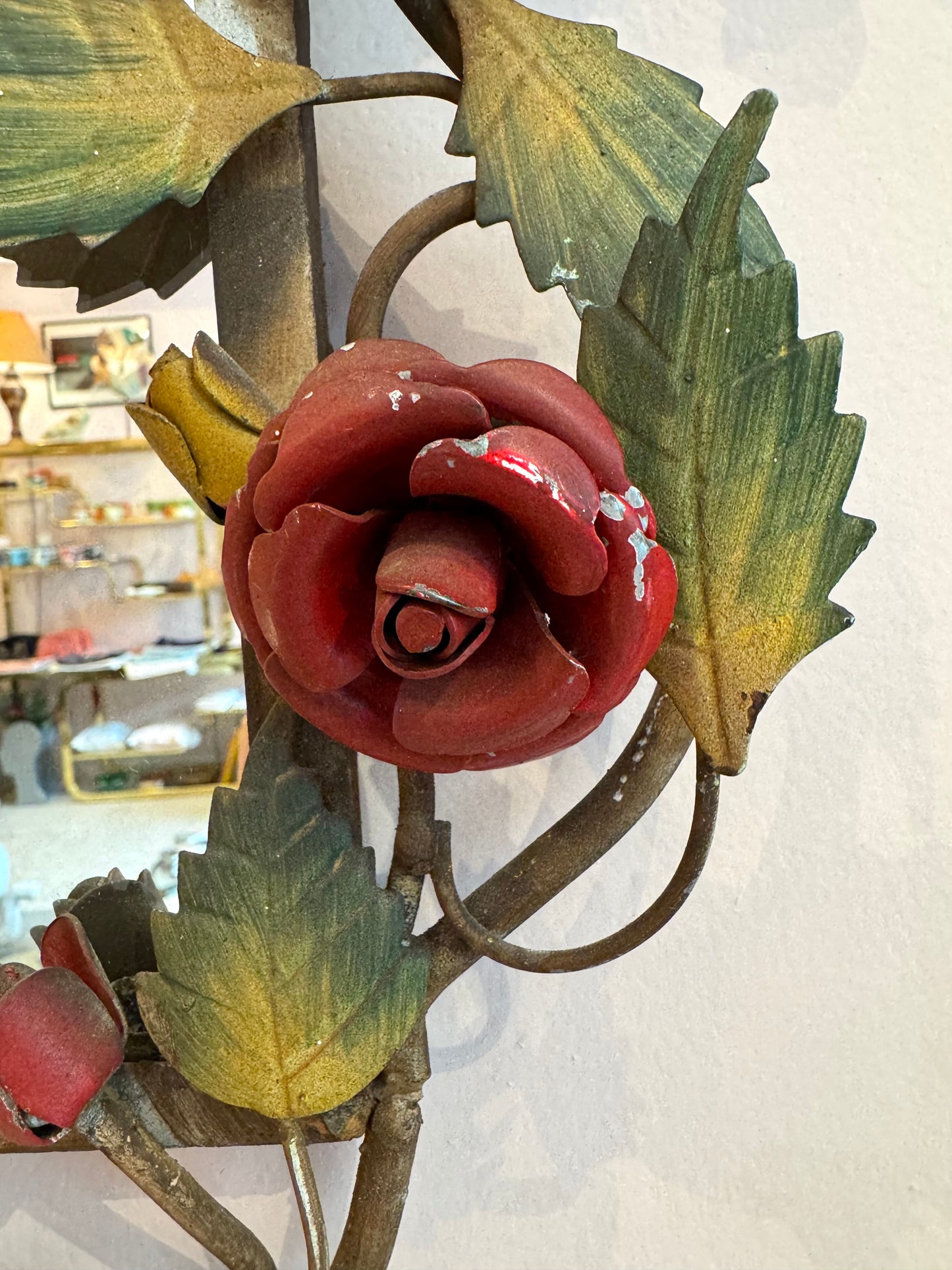 Vintage 1960's Wrought Iron Rose and Vine Mirror