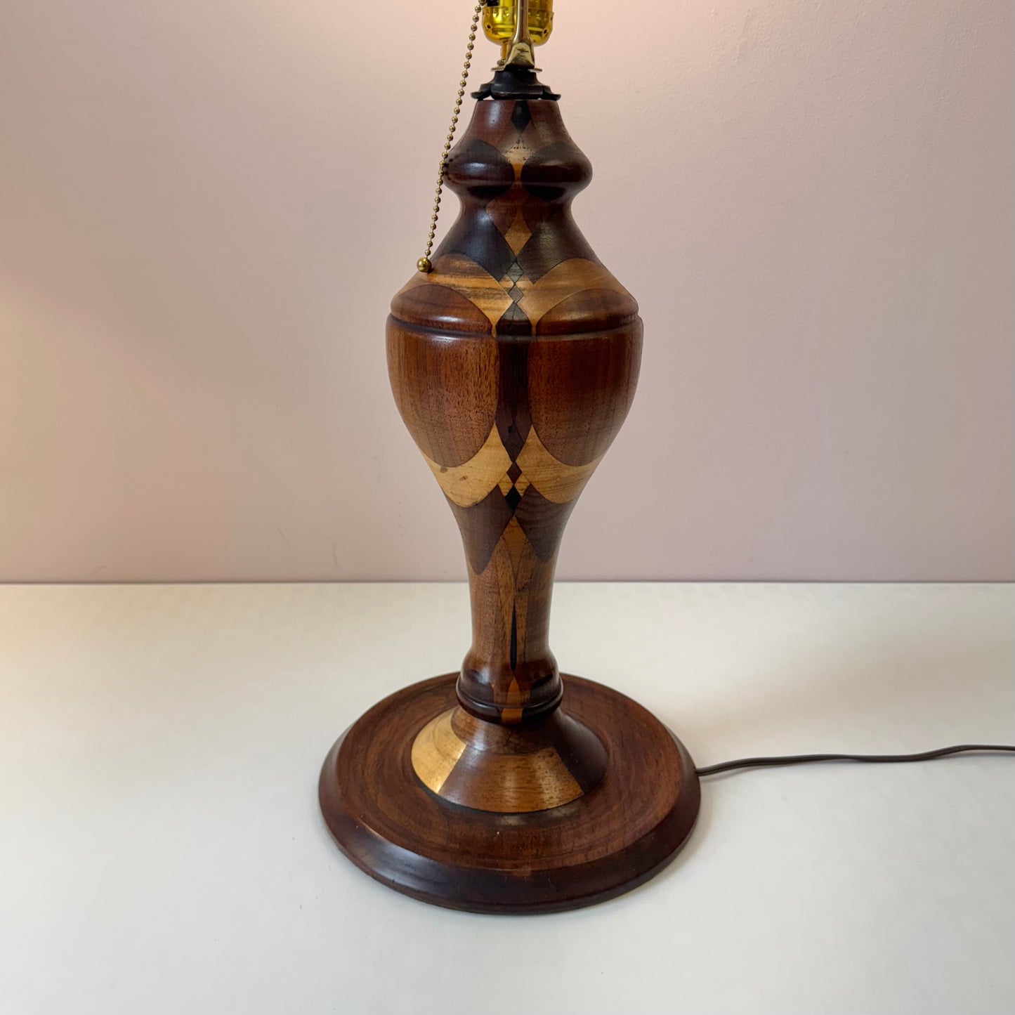 Mid Century Turned Mixed Wood Lamp W/Shade