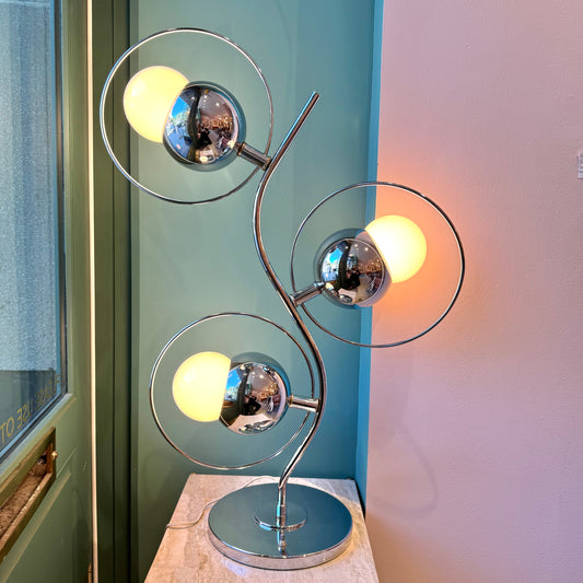 Vintage Robert Sonneman Style Three Globe Chrome Space Age Lamp