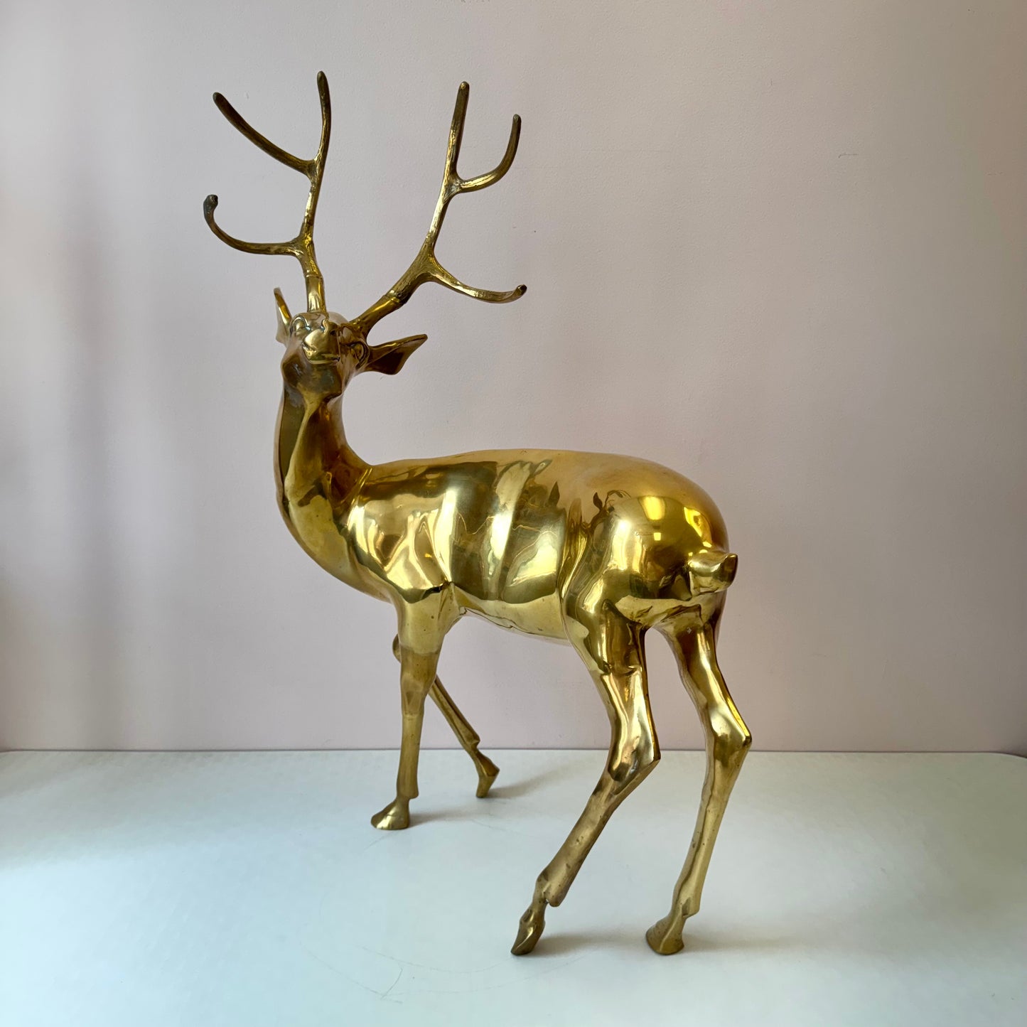 Vintage Extra Large Brass Stag Deer Statue