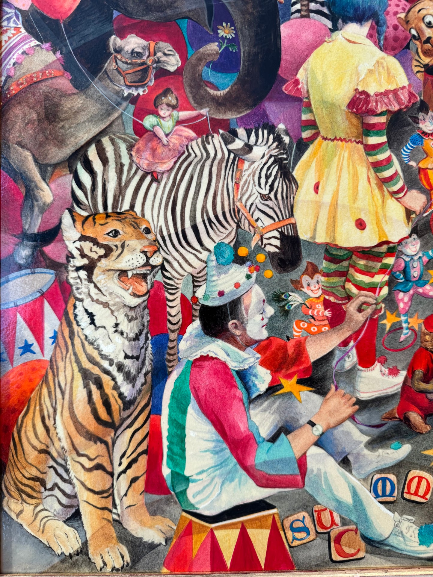 Vintage Original Framed "The Summer Circus" 1988 Acrylic on Board Painting by Phyllis Londraville