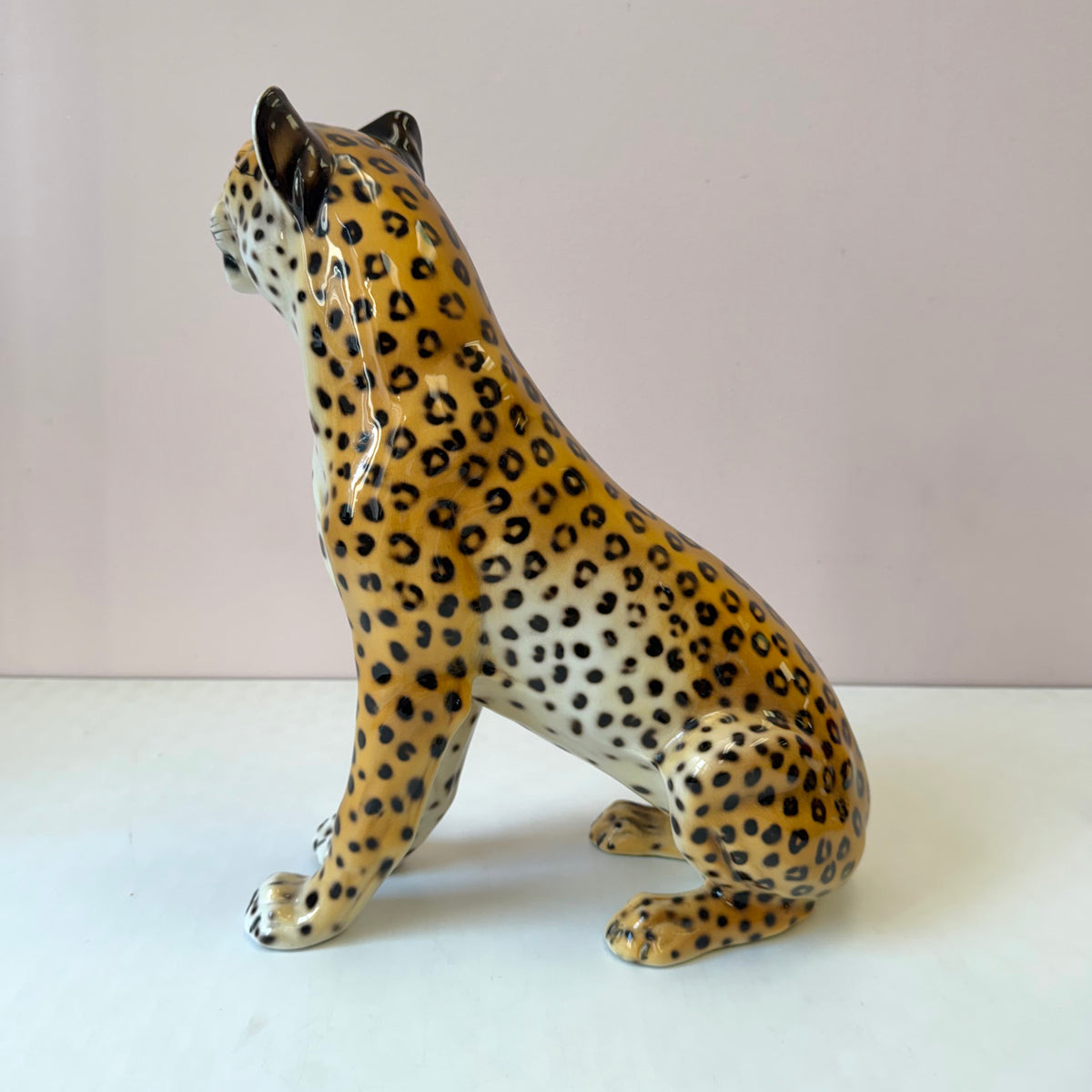 Vintage Mid-Century Italian Ceramic Leopard Statue