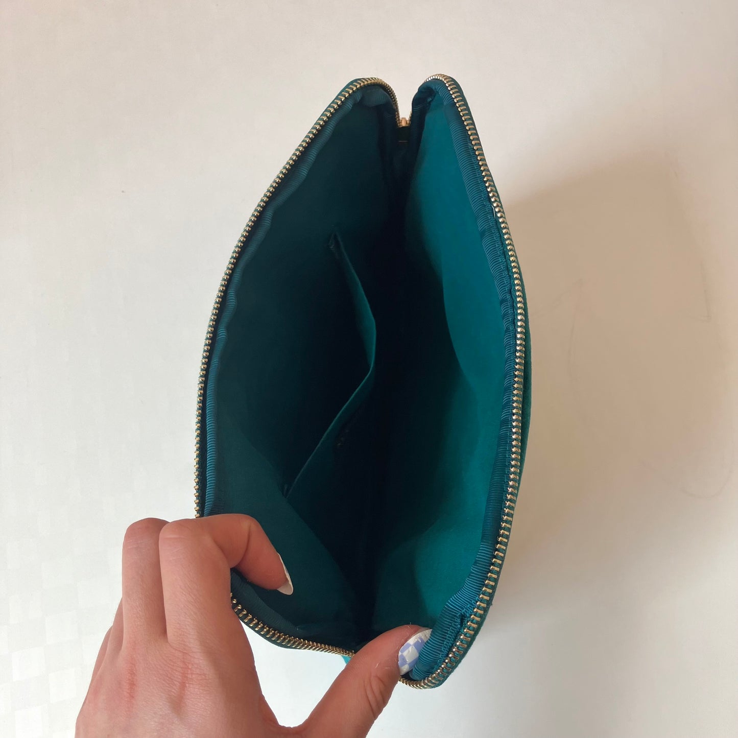 Green Velvet Embroidered Everything Pouch - Luna Moth & Crescent Moon