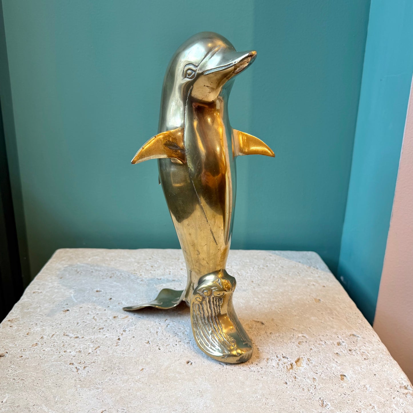 Vintage Brass Dolphin Statue
