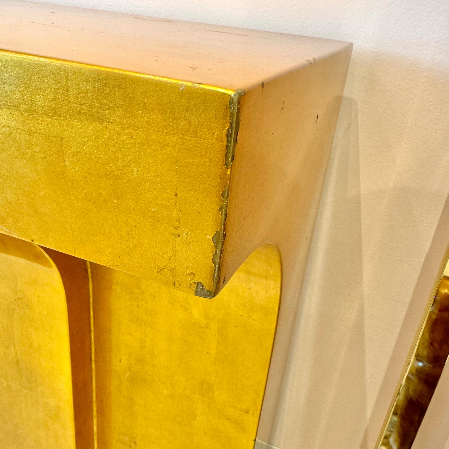 Karl Springer Style Gold Leaf Stepped Console Table
