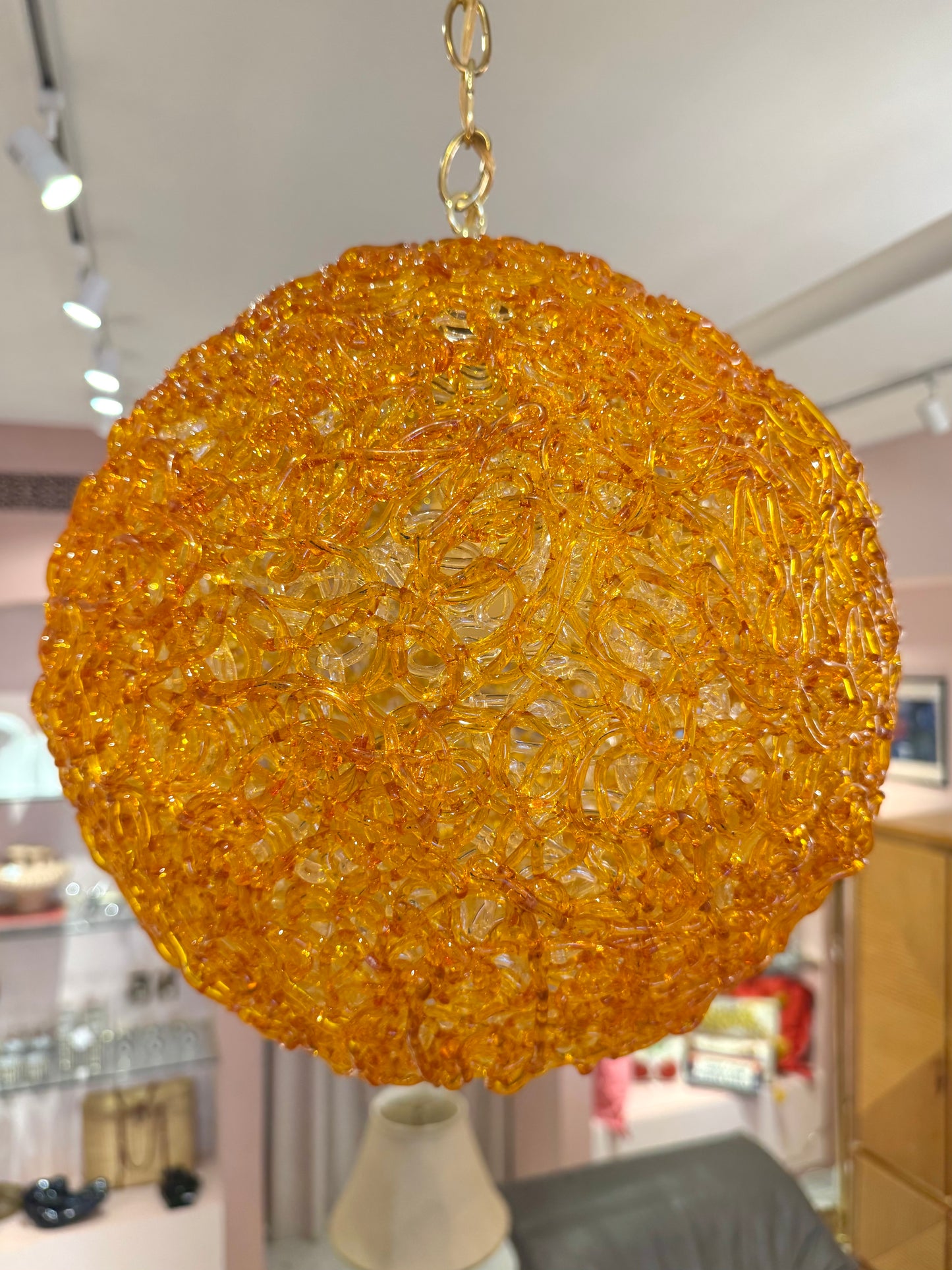 Vintage Orange Acrylic Spun Spaghetti Swag Light