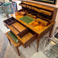 Vintage Carlton House Style Marquetry Writing Desk and Stool