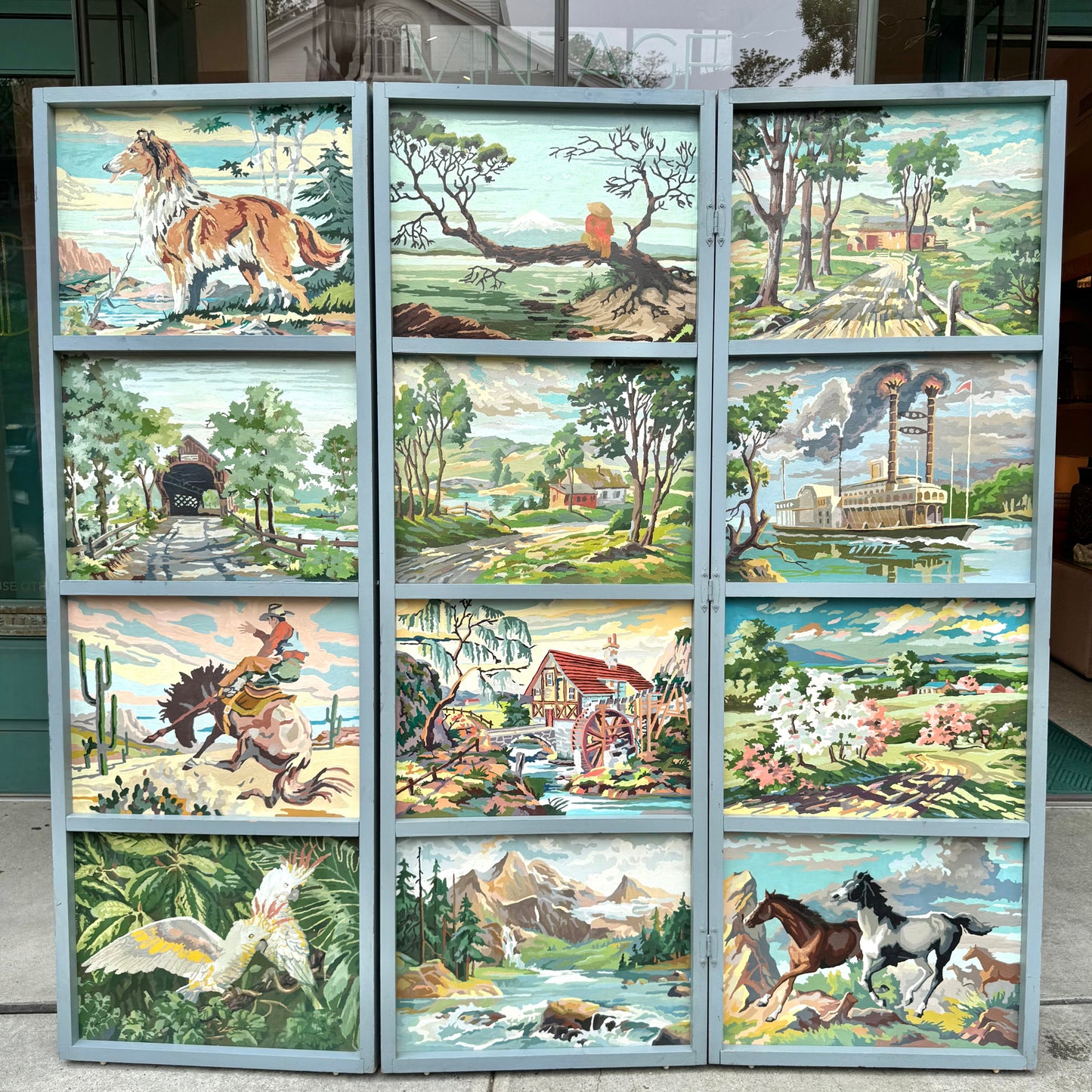 Vintage 1950's Original Paint by Numbers Screen/Room Divider