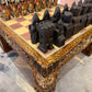 Vintage Mid-Century Carved Chess Board Coffee Table with Chess Pieces