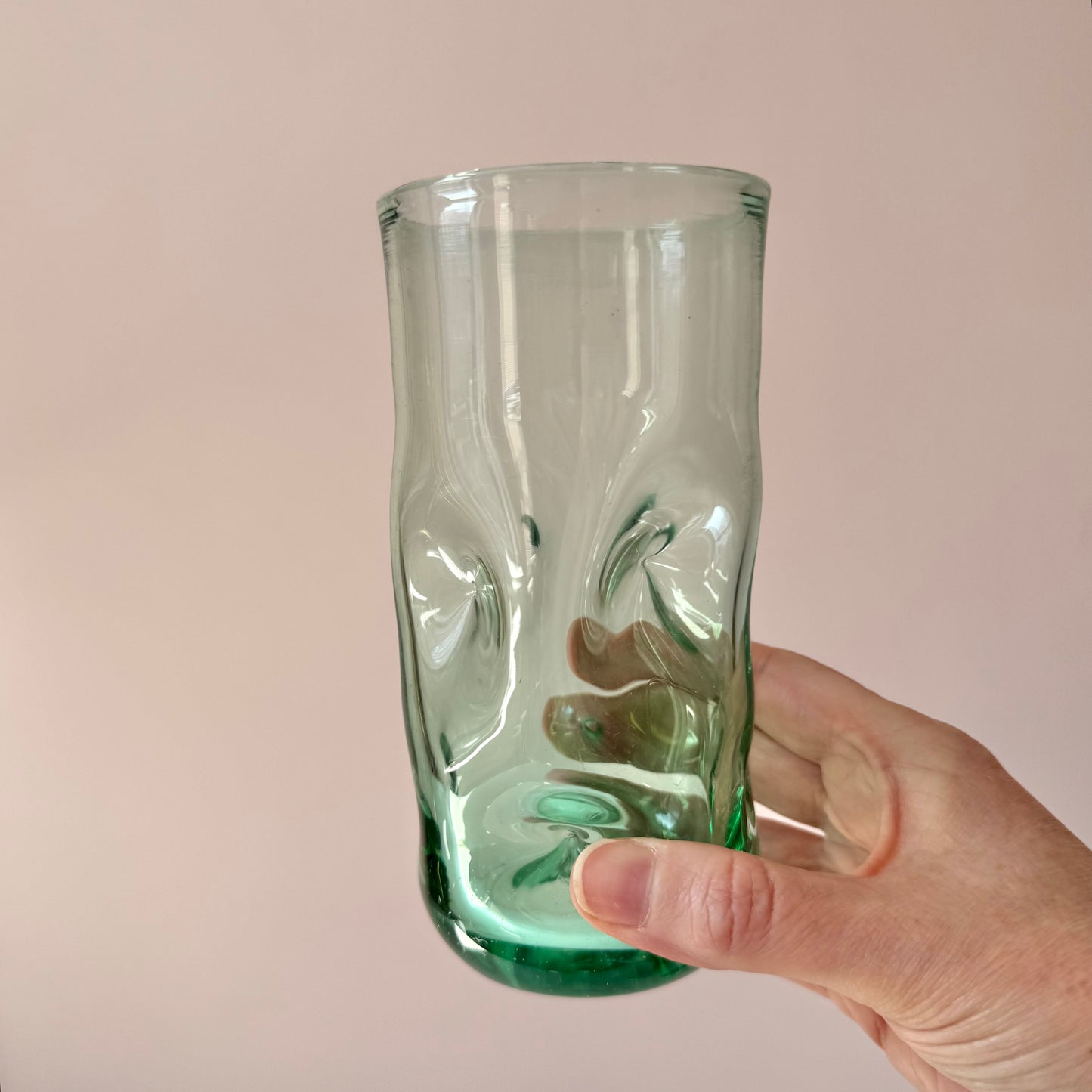 Vintage Set of 2 Hand Blown "Pinched" Glass Water Glasses