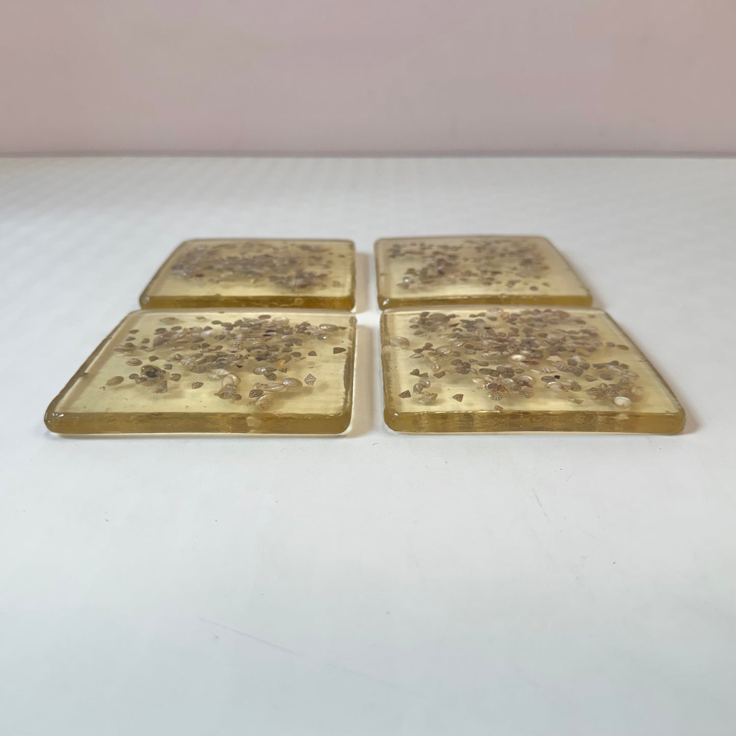 Vintage Set of 4 Shell Encrusted Lucite Coasters