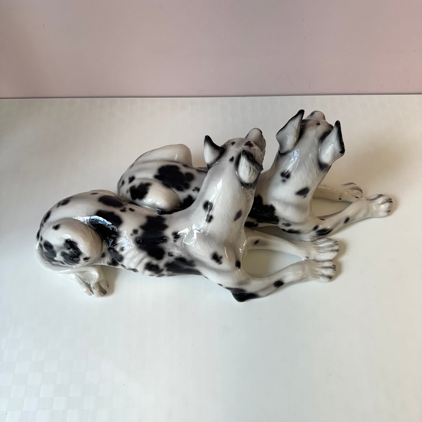 Vintage Porcelain Great Danes Resting Sculpture by Giovanni Ronzan