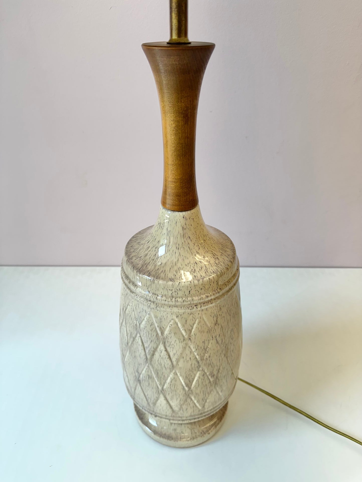 Vintage Mid-Century Ceramic and Walnut Lamp w/shade