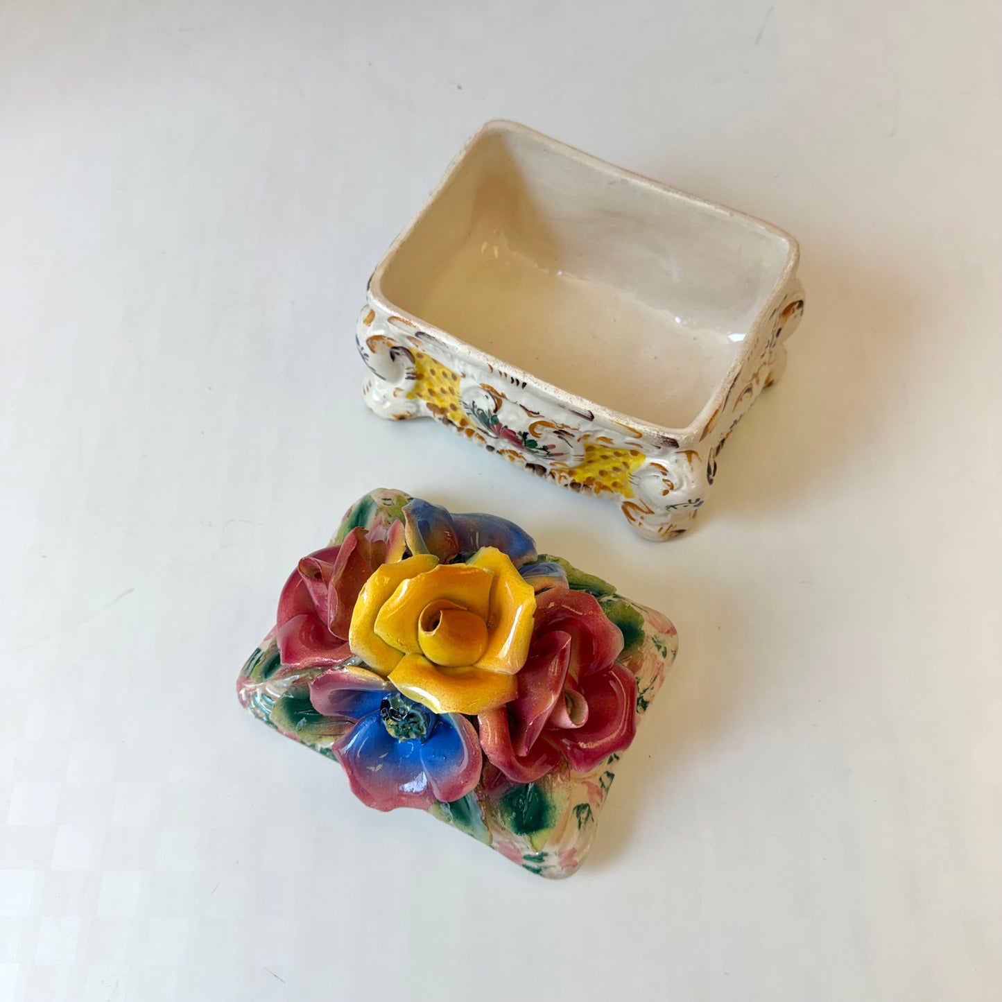 Vintage Italian Capodimonte Porcelain Floral Trinket Box