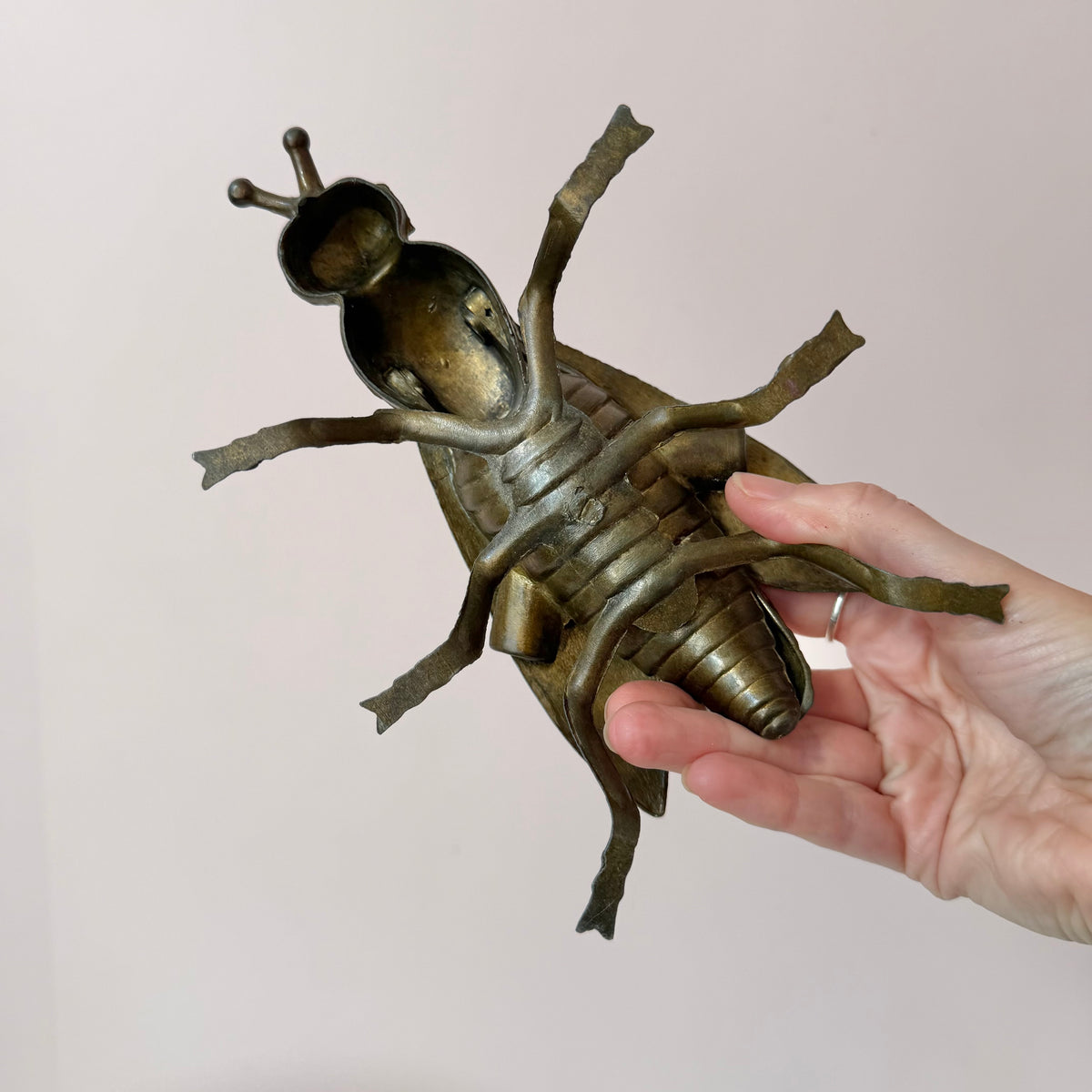 Vintage Large Bronze Toned Metal Fly Ashtray