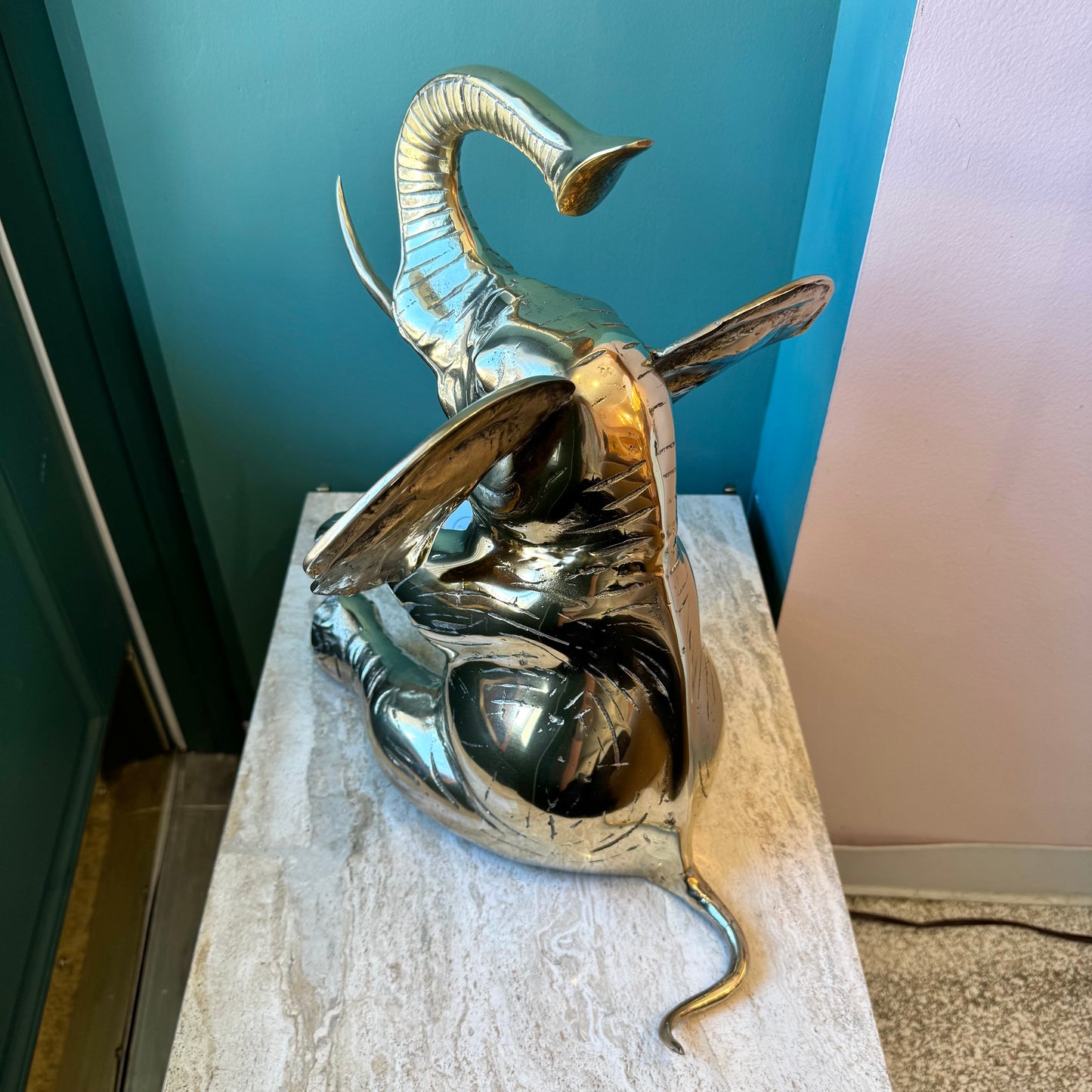 Vintage Extra Large Brass Seated Elephant