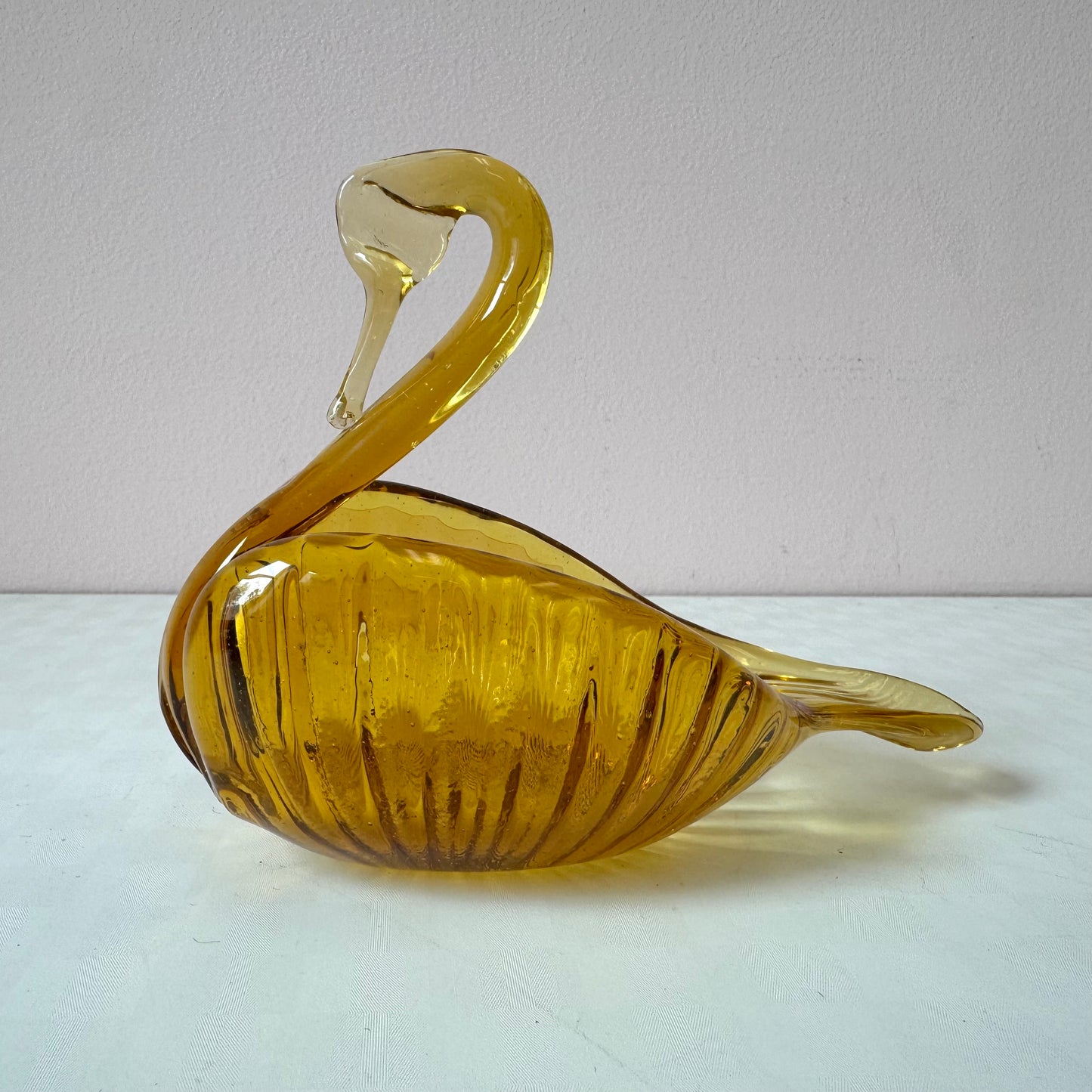 Vintage Amber Murano Glass Style Swan Catchall Dish