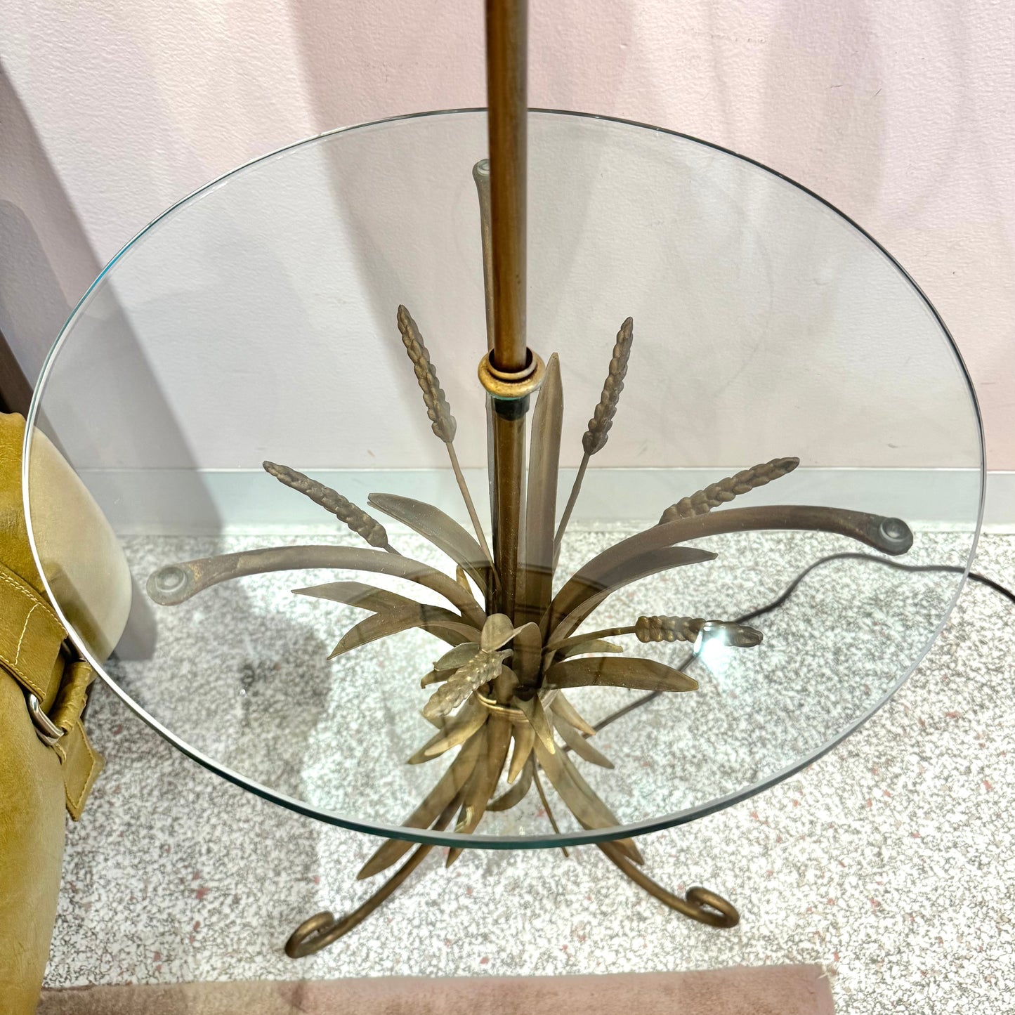Vintage Capiz Shell Floor Lamp with Sheaf of Wheat Table