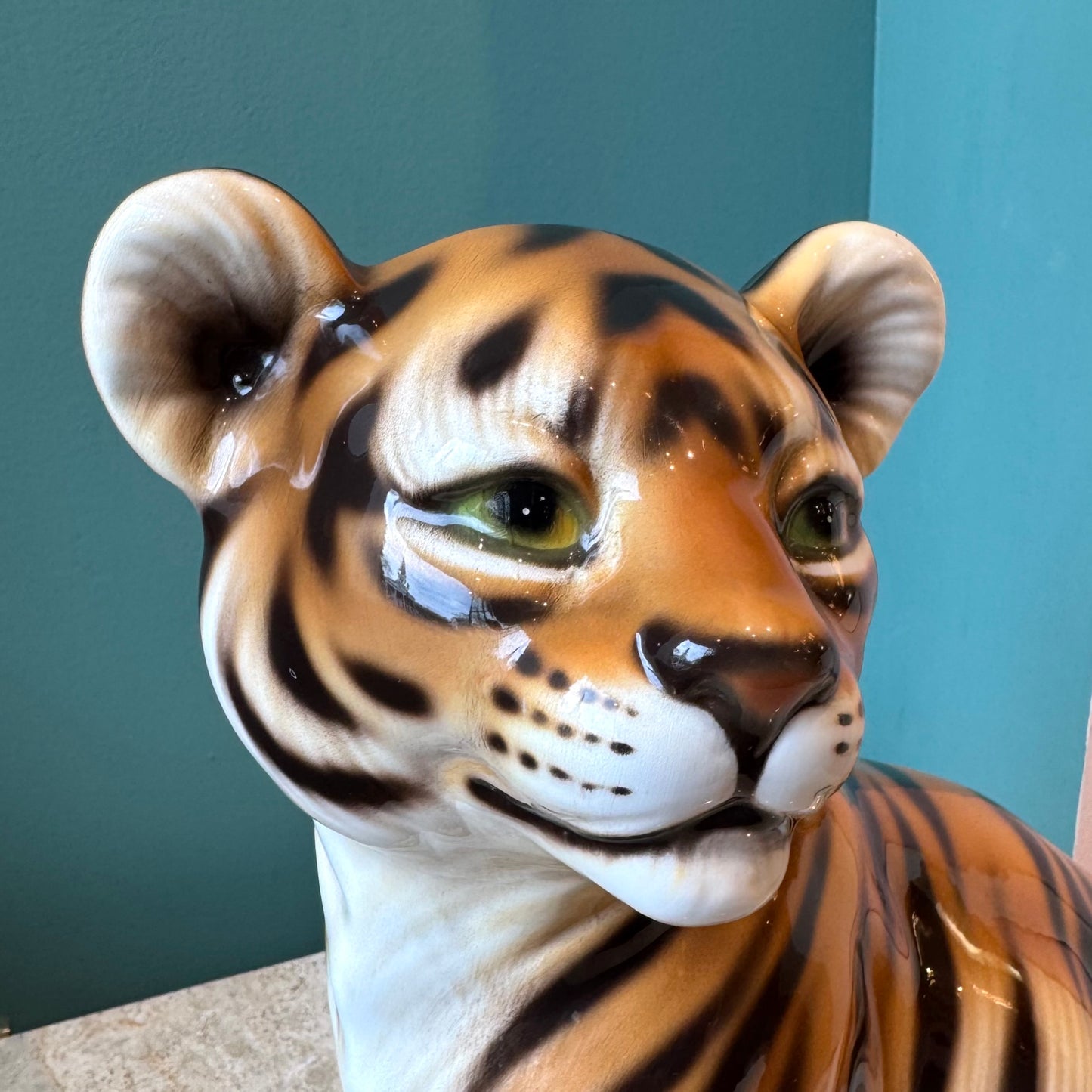 Vintage Italian Porcelain Tiger Cub Statue