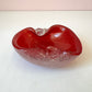 Vintage Pinch Edged Red Bullicante Glass Bowl with Gold Flecks