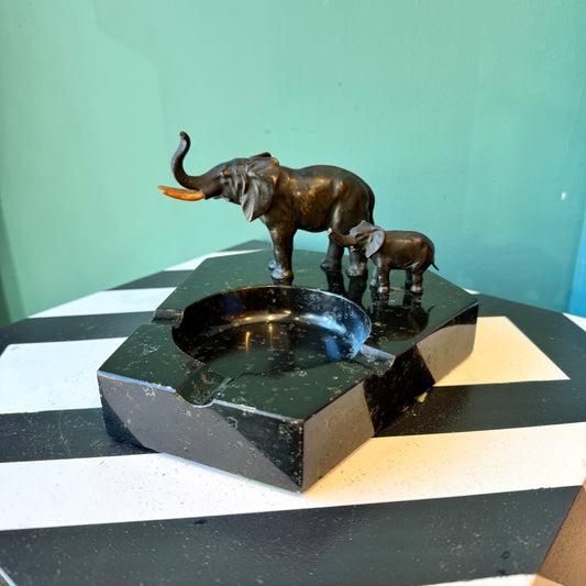 Vintage Black Marble Elephant Ashtray