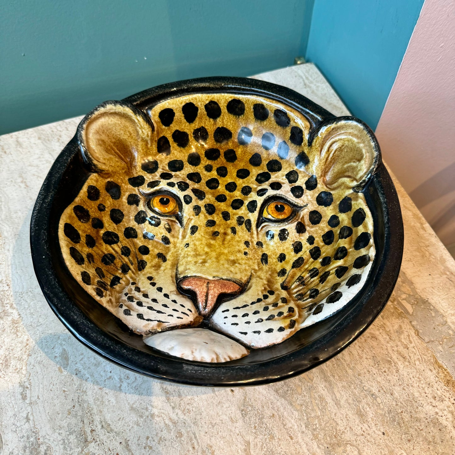 Vintage Italian Leopard Head Bowl