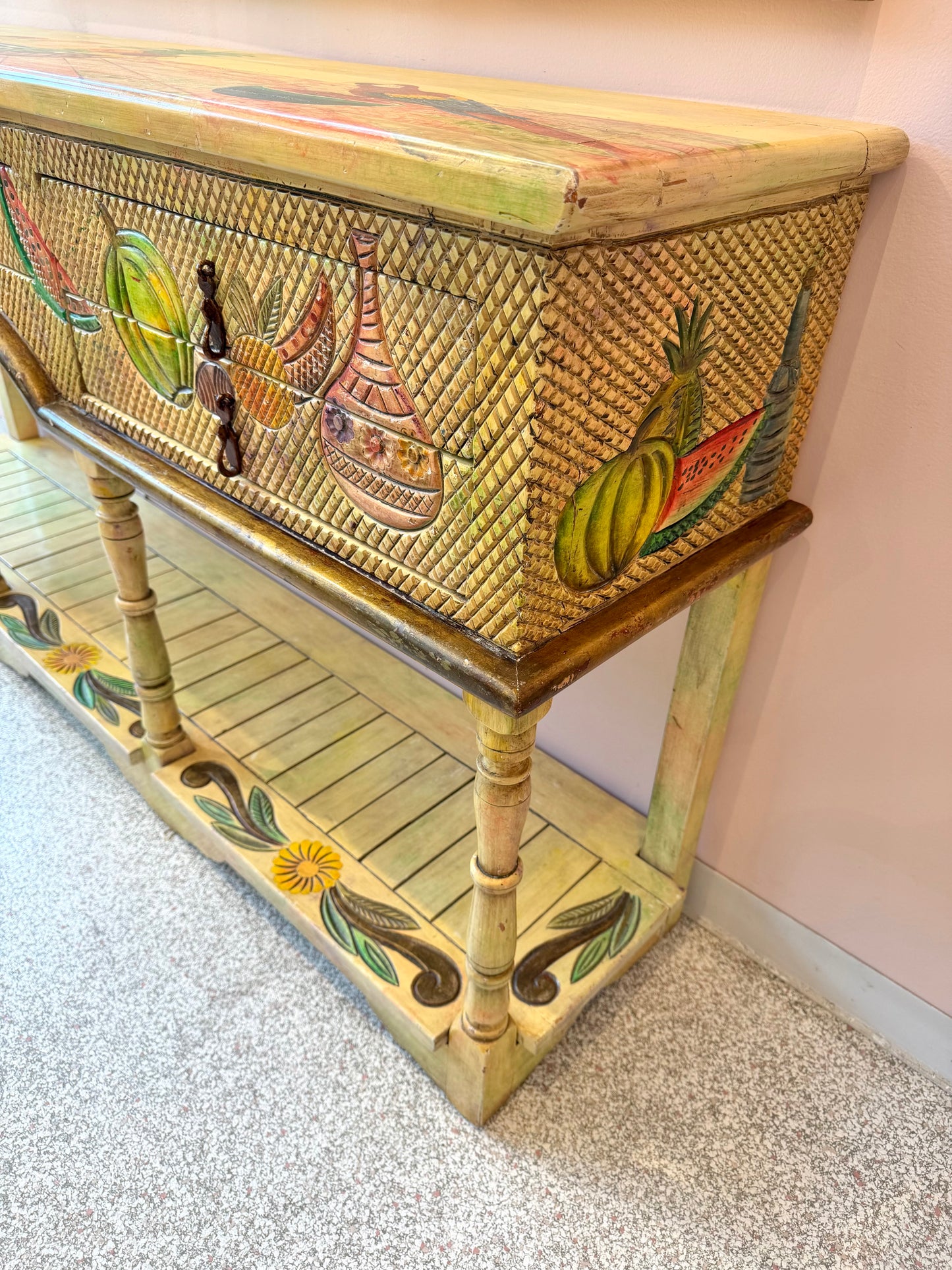 Vintage Hand Crafted Mexican Console and Mirror Set by Diseños Caaesa
