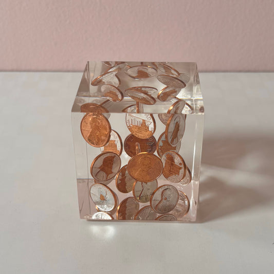 Vintage Lucite 1969 Penny Paperweight