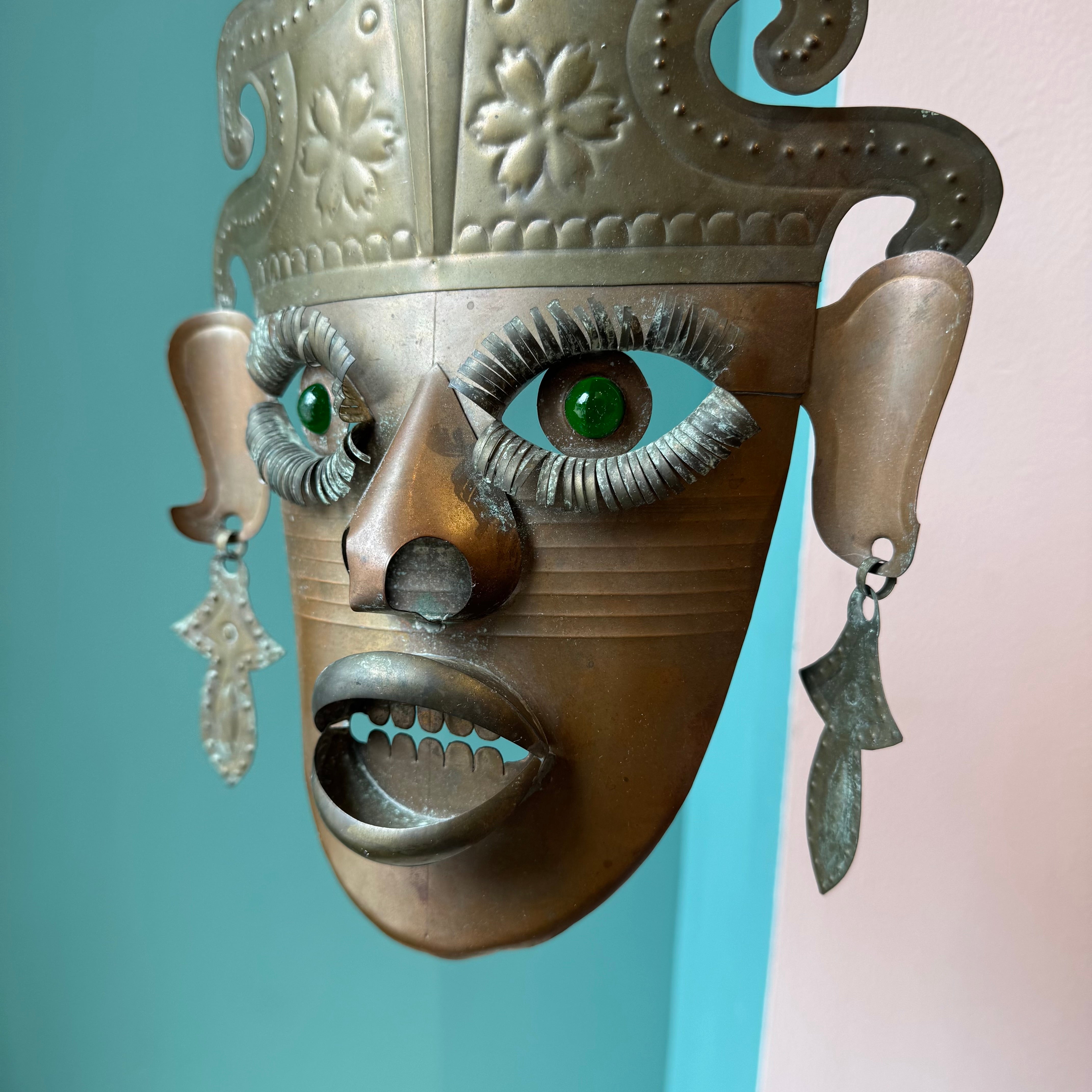 Vintage Mexican Folk Art Decorative Mixed Metal Mask – The