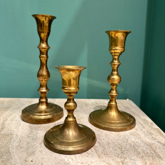 Vintage Small Brass Candlestick Trio