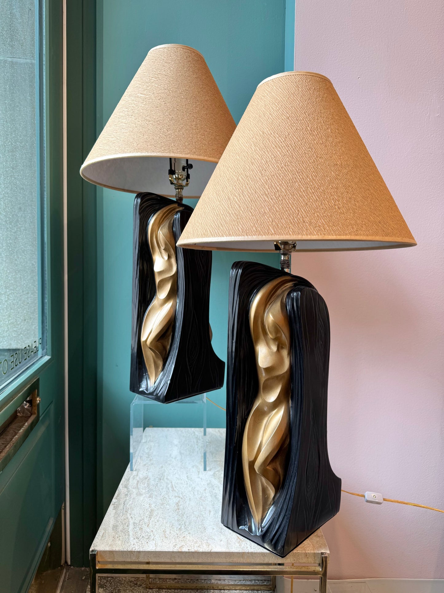 Vintage Gold and Black Abstract Female Male Lamp by FAIP